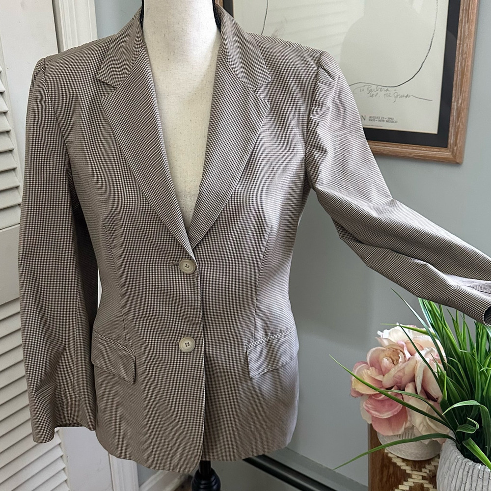 Vintage KORS Michael Kors Blazer Womens 6 Brown Micro Plaid Classic Preppy